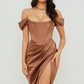 Temperament Split Fishbone Pattern Backless Off-shoulder Dress