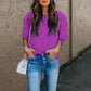 Solid Color Three-Quarter Sleeve Round Neck Casual Loose Shirt Top