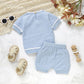 Ensemble chemise et short en tricot à manches courtes et col rond pour bébé, couleur unie