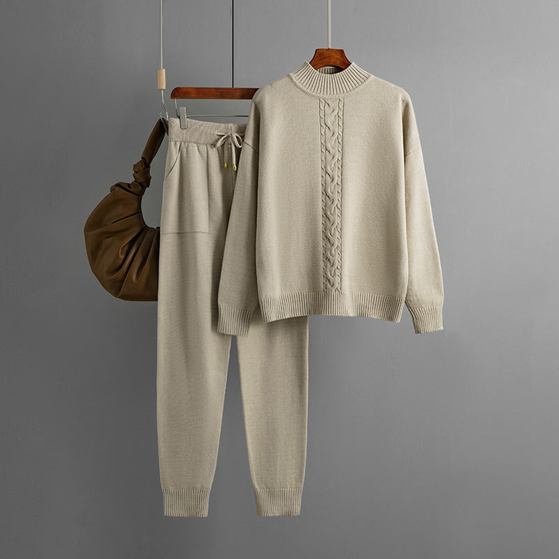 Pull décontracté en tricot torsadé à demi-col roulé