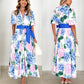 Robe trapèze à manches courtes et ceinture style bohème imprimée