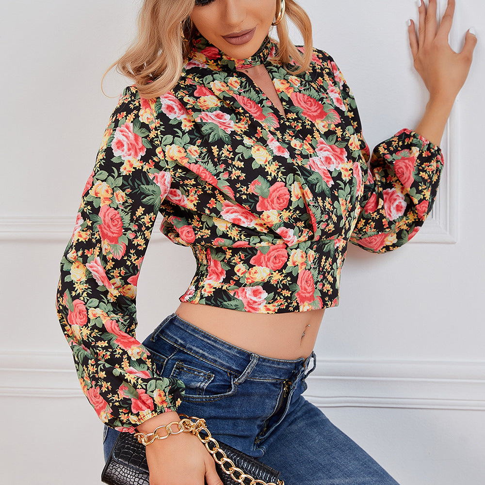 Women's Floral Long Sleeve Hollow-out Waist Women's Shirt