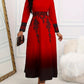 Women's Long Sleeve High Waist Print Gradient Large Swing Dress