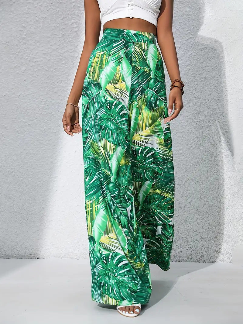 Printed Casual High Waist Wide Leg Pants Trousers