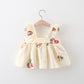 Full Body Embroidered Flowers Flounced Sleeve Cotton Dress