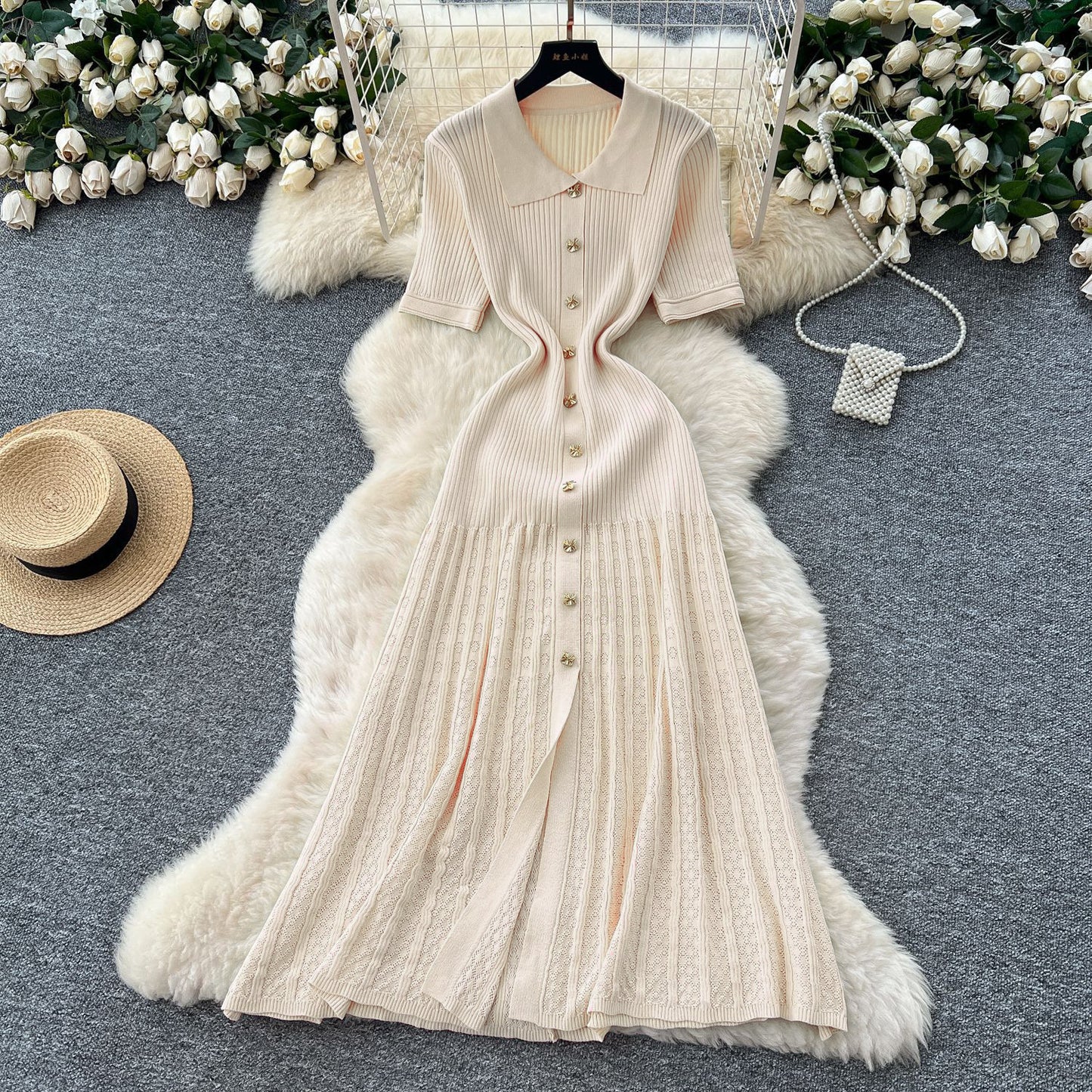 Women's French-style Single-breasted Knitted Dress Sweater