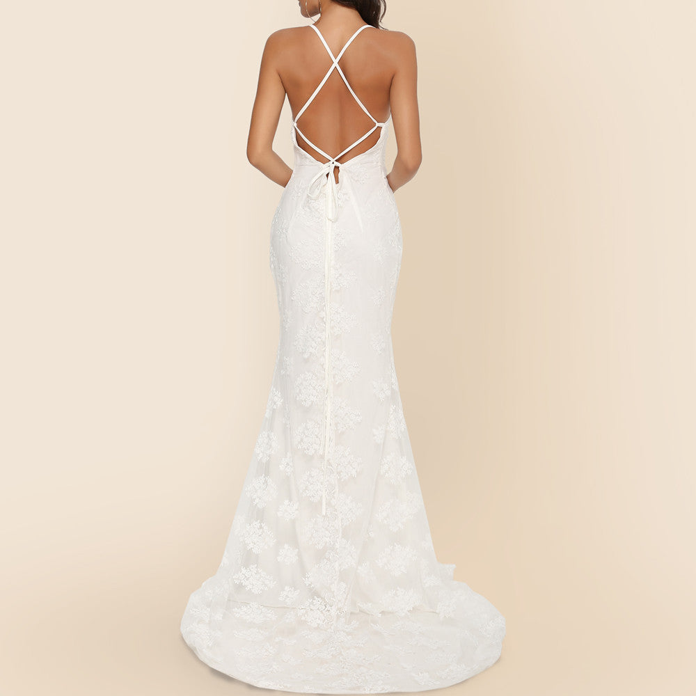 V-neck Brace Large Trailing Wedding Dress