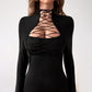 Hollow-out Cinched Tied Long Sleeves Sheath Dress