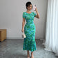 French-Elegant Floral Print Ruffle Hem Body-Slimming Dress