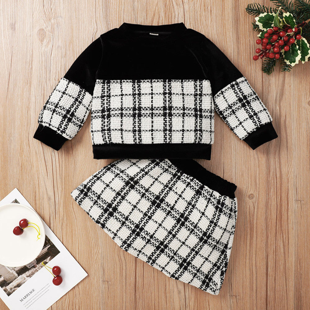 Jupe de costume bébé fille à imprimé écossais noir