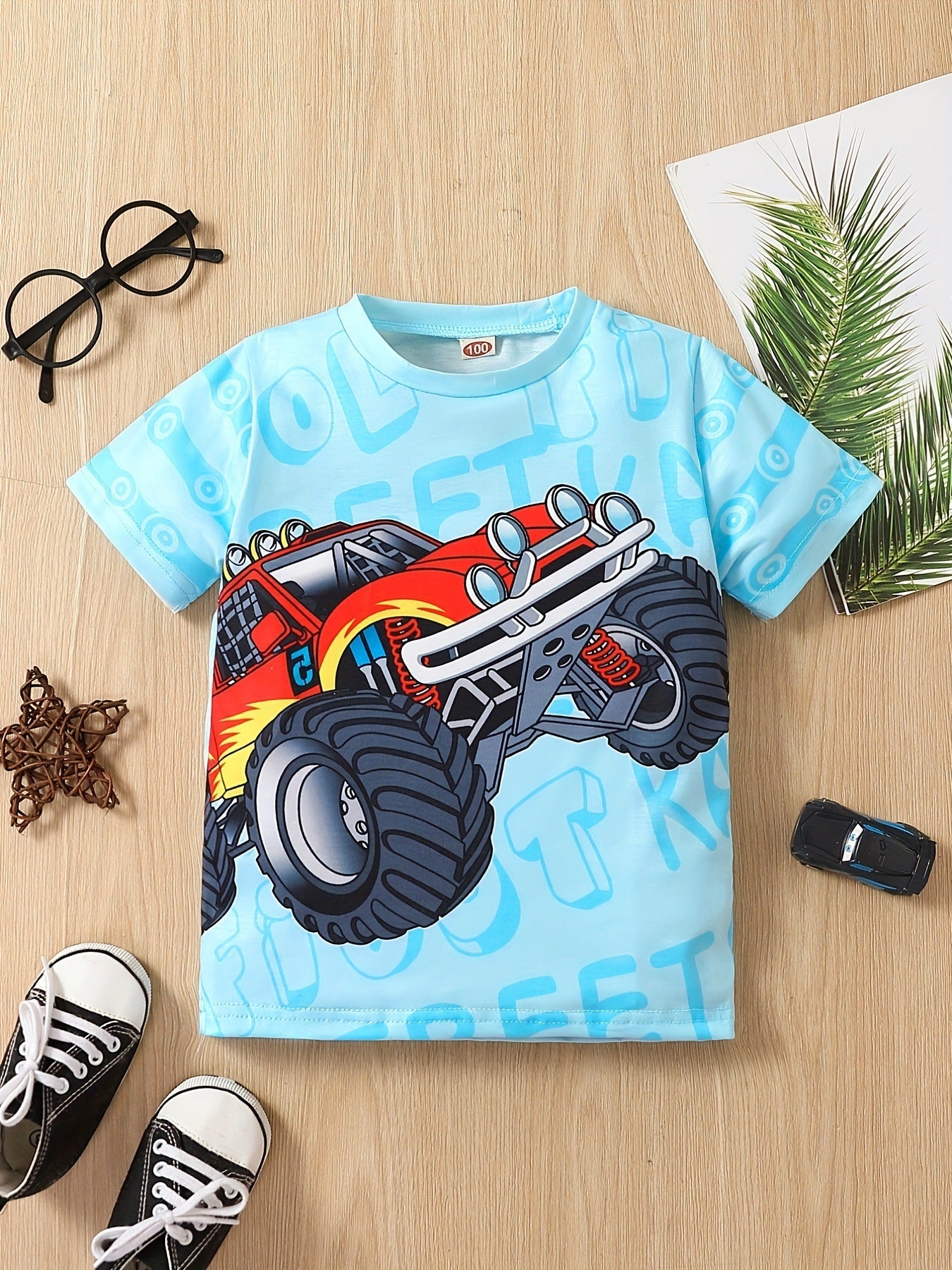 Fashion Children's Short-sleeved Cartoon Car Printing