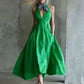 Womens Retro Sleeveless Tie-Waist A-Line Midi Dress With V-Neck