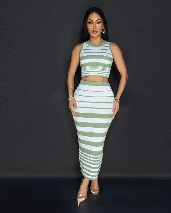 Design Striped Vest Hip Skirt Suit