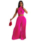 Ensemble deux pièces pour femme avec pantalon large plissé en soie et dos nu