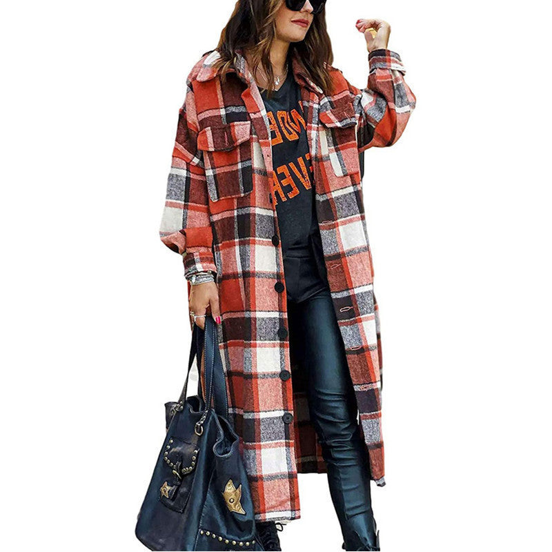 Women's Fashion Long-sleeved Loose Plaid Shirt