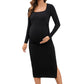 Pregnant Women's Long Sleeved U-neck Striped Casual Dress