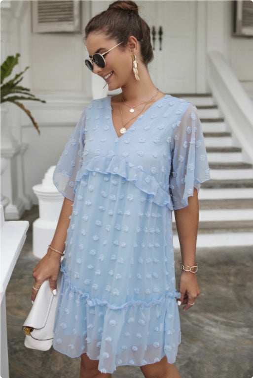 Robe décontractée en jacquard à boules de poils pour femme