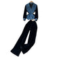 Chic Niche-style Blue Denim Spring Set With A French-inspired Cinched Waist For A Slimming Trendy Look