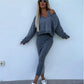 European And American Women's Clothing Vest Skirt V-neck Sweatshirt Sweater Set