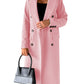 Manteau à manches longues et revers pour femme, veste longue et slim, couleur unie, à double boutonnage, tendance hiver