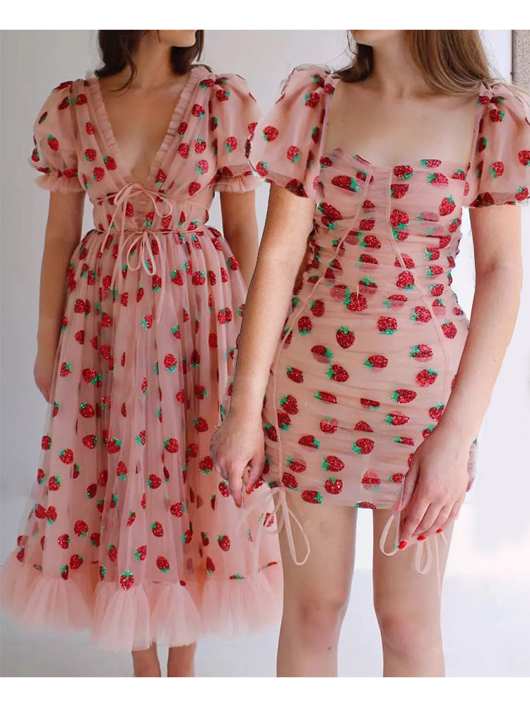 Strawberry Sequin Embroidery For Beautiful Women's Tube Top