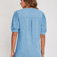 Women's Pleated Puff Sleeve Tops Summer V Neck T Shirts Casual Loose Blouses