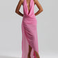 Deep V-neck Backless Sexy Asymmetrical Ruffled Dress