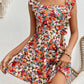 Sleeveless Square Collar Printed Elastic Waist Back Jumpsuit
