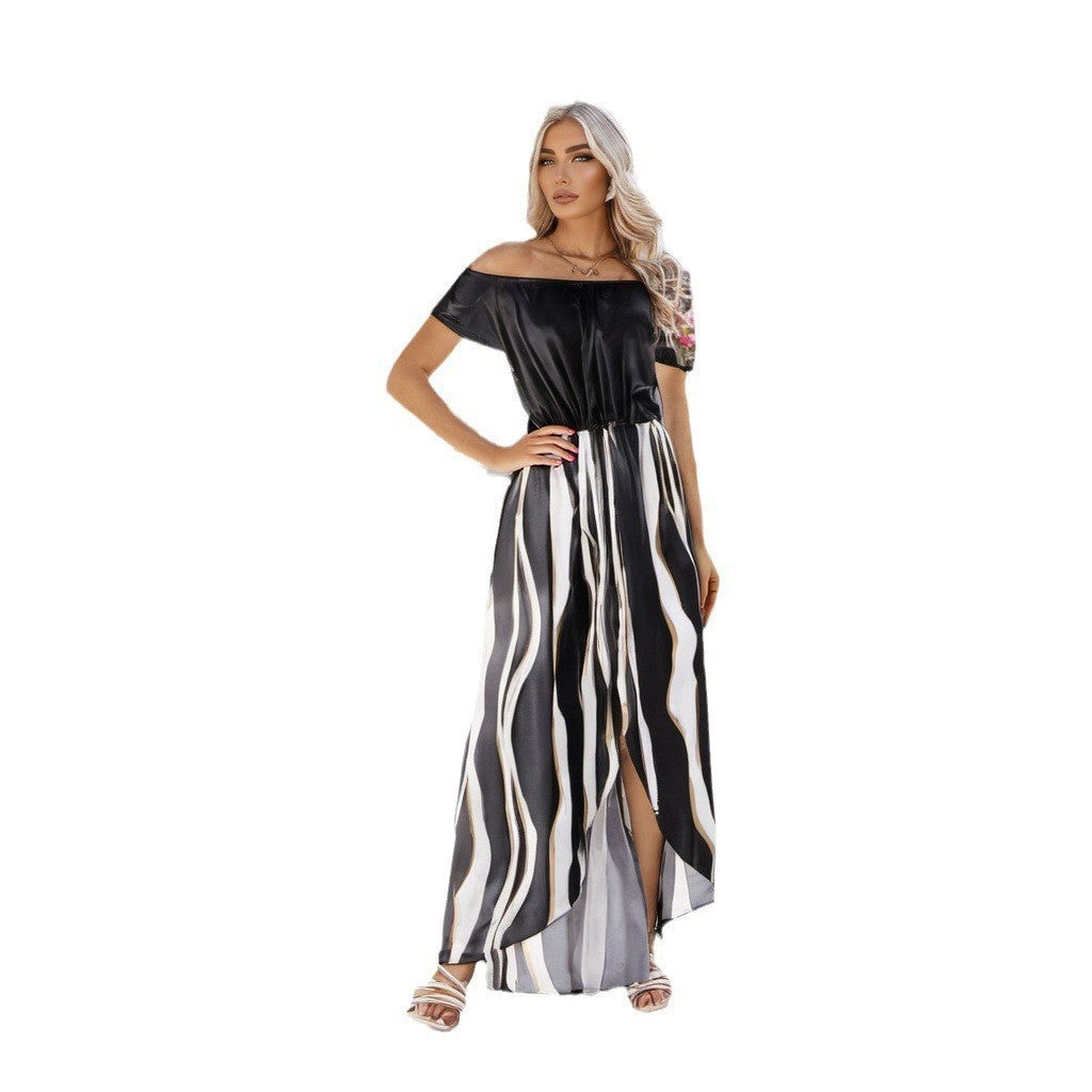 Robe short à manches courtes et épaules dénudées à motif zèbre