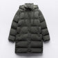Veste en coton à capuche, coupe ajustée, amincissante et chaude, manteau long