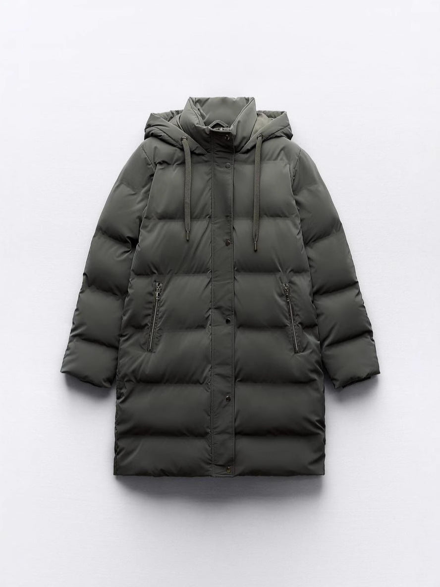 Veste en coton à capuche, coupe ajustée, amincissante et chaude, manteau long