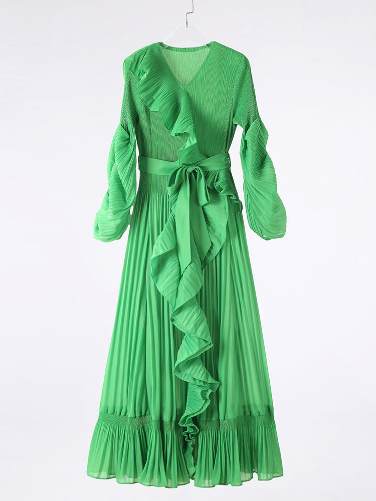 Women's Pleated New French Style Tied Dress