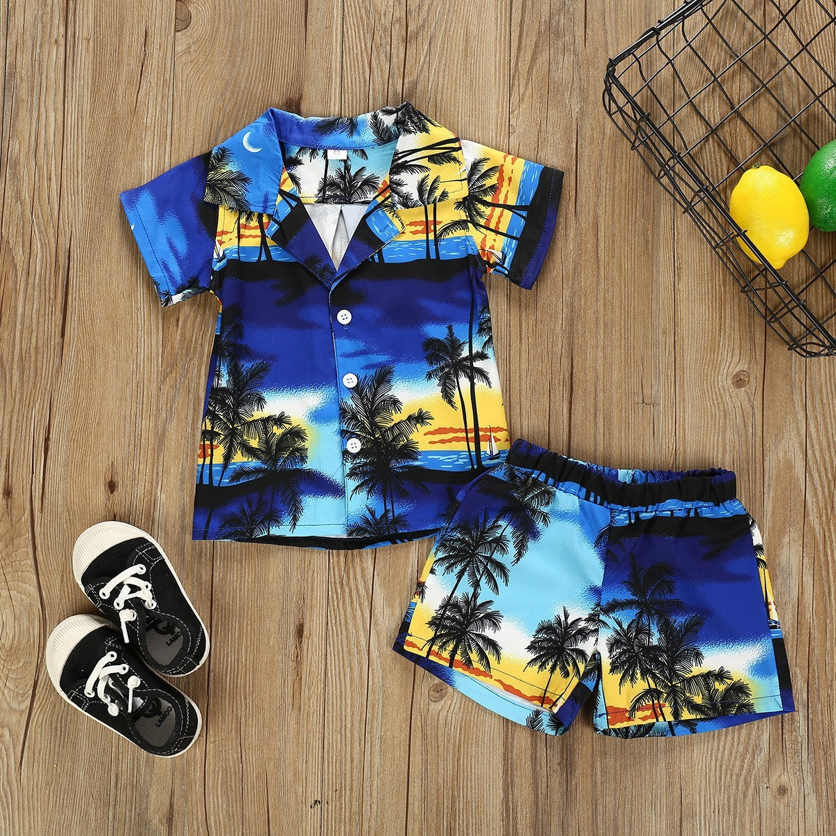 Ensemble chemise à manches courtes imprimé noix de coco pour garçon