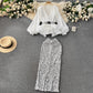 Women's Waist Trimming Ruffles Top Sequined Skirt