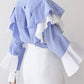 Women's Fashionable All-match Elegant French Striped Ruffled Shirt