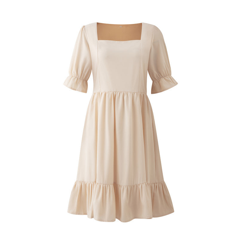 Short Sleeve Stitching Loose Solid Color Dress