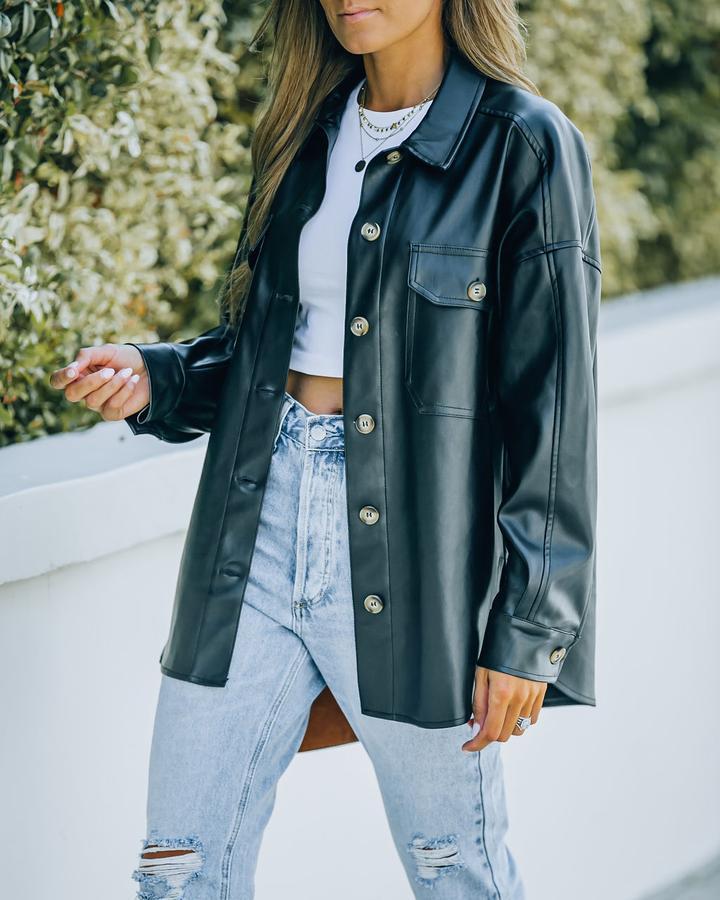 New Loose Casual Single Breasted Lapel Leather Jacket