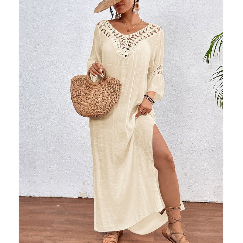 Hand Crocheting Stitching Colorful Ball Hollow Backless Loose Beach Overskirt