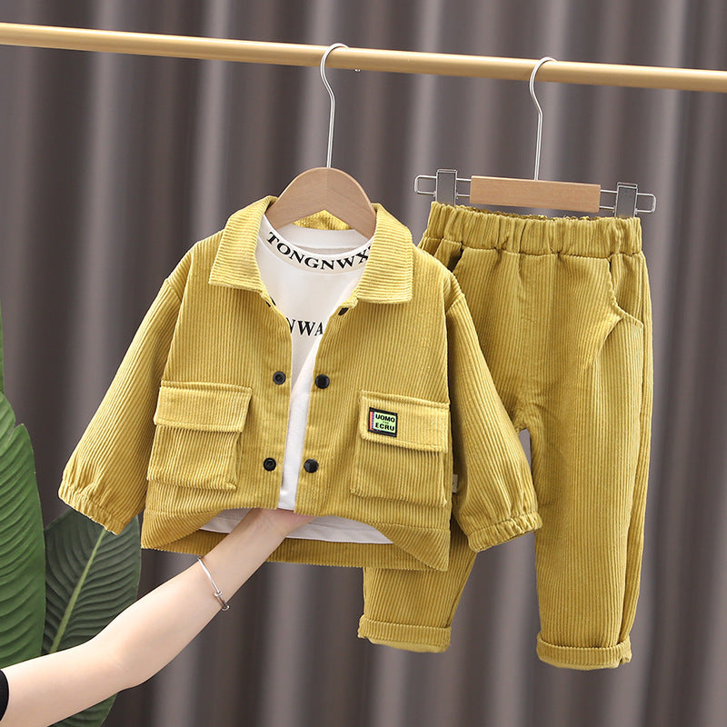 New Boys' Autumn Three-piece Corduroy Suit