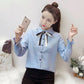 Cute Bow Top With Sweet Lace Long Sleeves