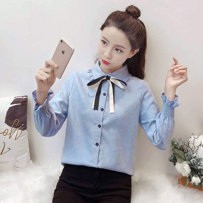 Cute Bow Top With Sweet Lace Long Sleeves