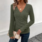 Spring And Autumn Women's Solid Color And V-neck Long-sleeved T-shirt Top