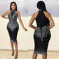 Robe mi-longue sans manches à col licou et à chaud pour femme