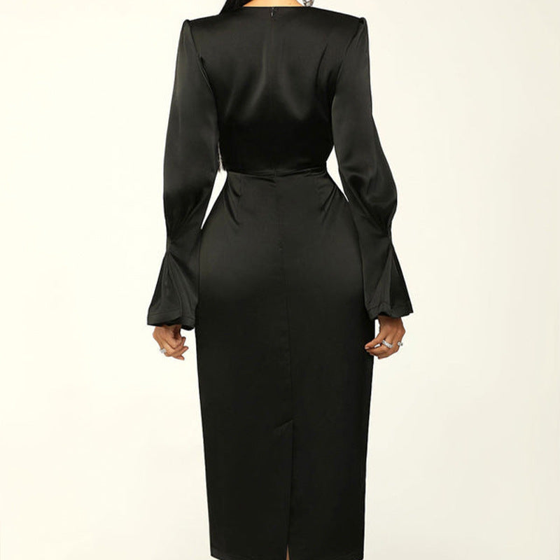 Robe à manches longues et col rond pour femme