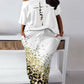 Women's Baroque Leopard Print Diagonal Collar Drawstring Skirt Suit