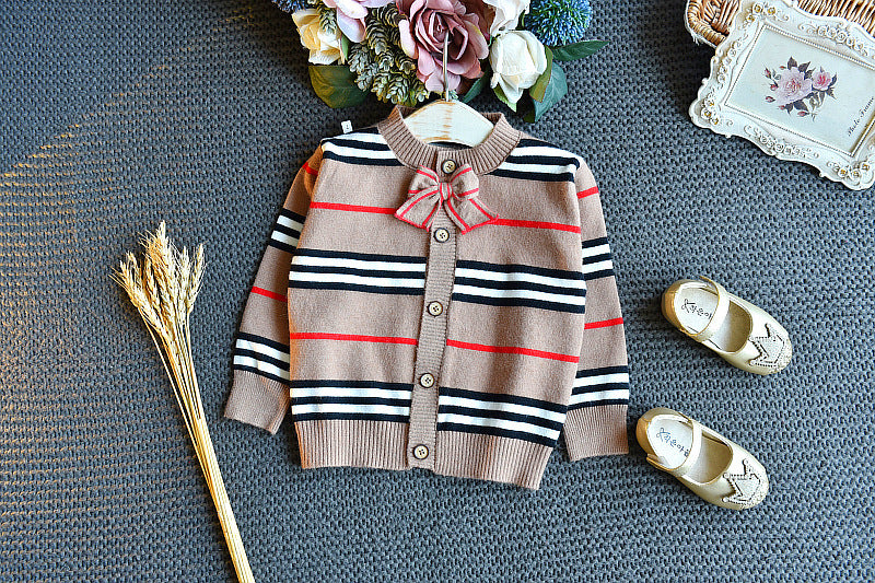 Ensemble jupe plissée rayée en tricot et pull pour fille