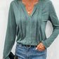 Women's V-neck Long Sleeve Pleated Pullover