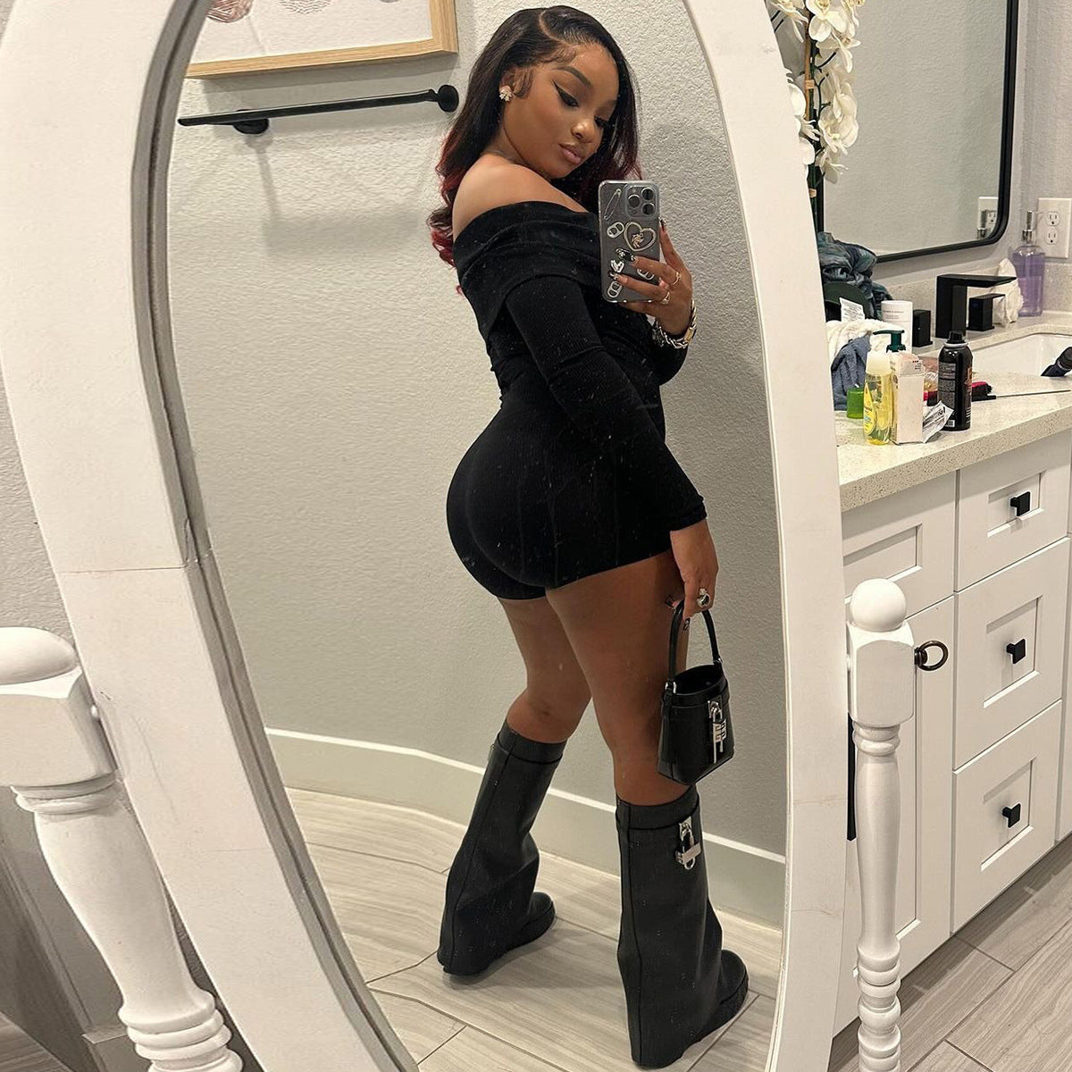 Autumn New Off-shoulder Long Sleeve Knitted Jumpsuit
