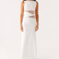 Womens Slim-Fit Lace-Patch Draping Dress