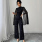 Round Neck Chiffon Lantern Sleeve Patchwork Jumpsuit